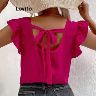 Lovito Blusa Casual Lisa Sem Costas Com Amarração Nas Costas Para Mulheres LNL36044 (Rosa Quente)
