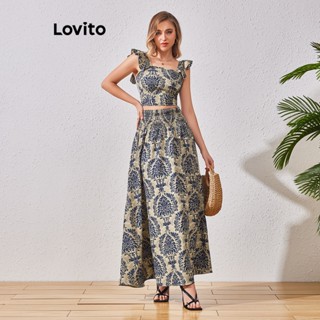 Lovito Conjuntos De Saia Boho Floral Com Babados E Babados Para Mulheres LBL07023