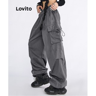 Lovito Casual Calças com Bolsos e Cordão para Mulheres LNA18054 (Cinza Escuro)