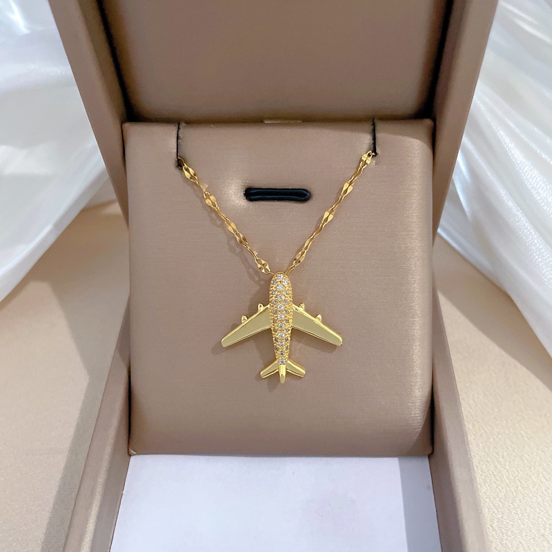Colar de Aço Titânio Colar de Aço Tridimensional Avião Tridimensional Avião de Luxo Lindo e Lindo Colar de Diamante — imagem 2 de 2
