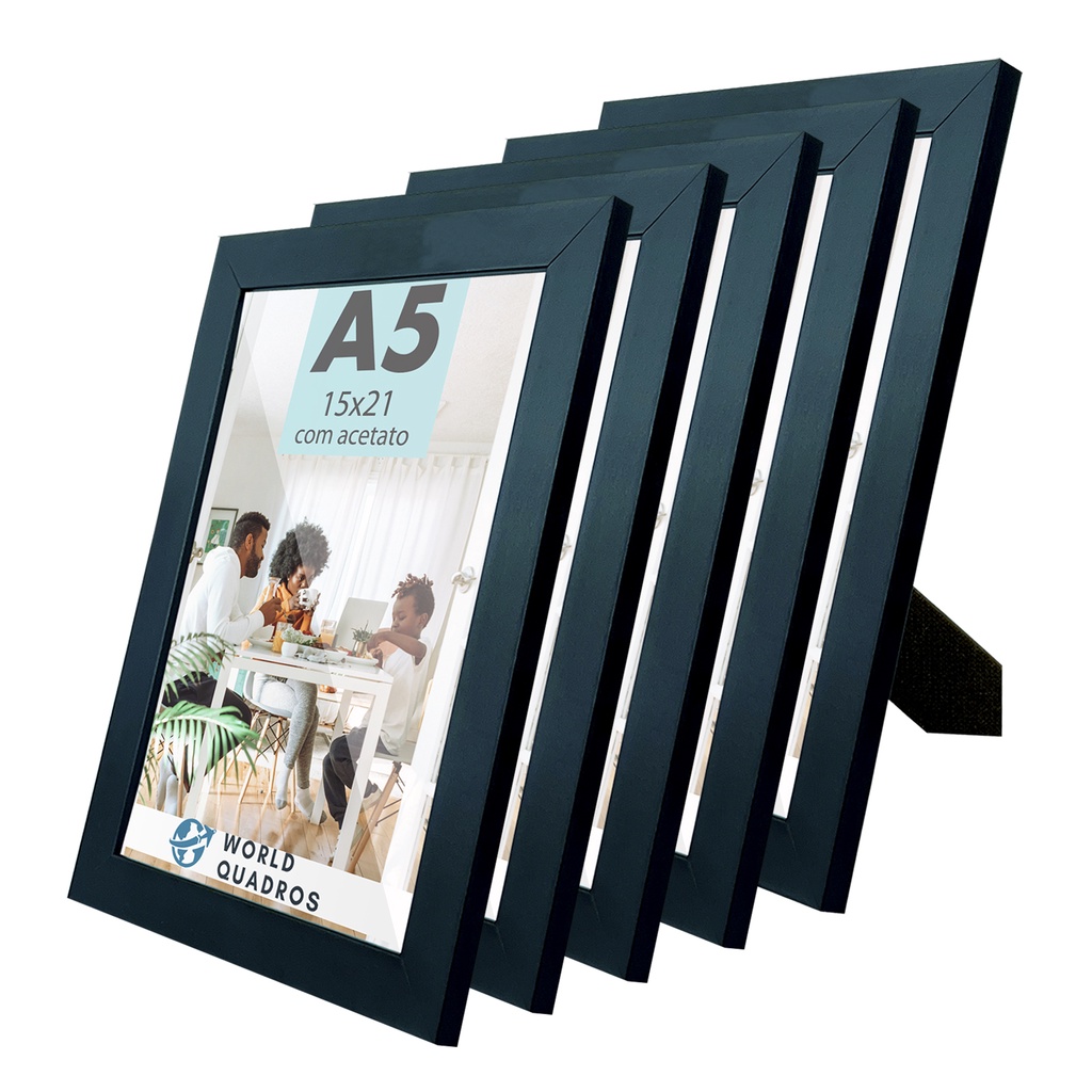 Kit 5 Porta  Retrato 15x21 A5 Acetato Fotos Moldura Aparador Decoração Quadro