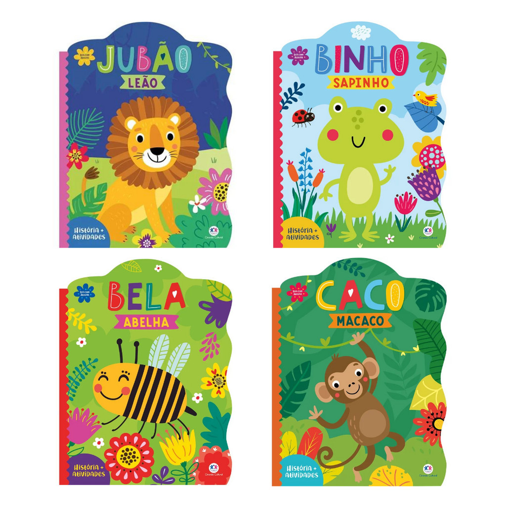 Kit 4 livros infantis Leia com Alegria Binho Sapinho Bela Abelha Caco Macaco Jubão Leão Ciranda Cultural