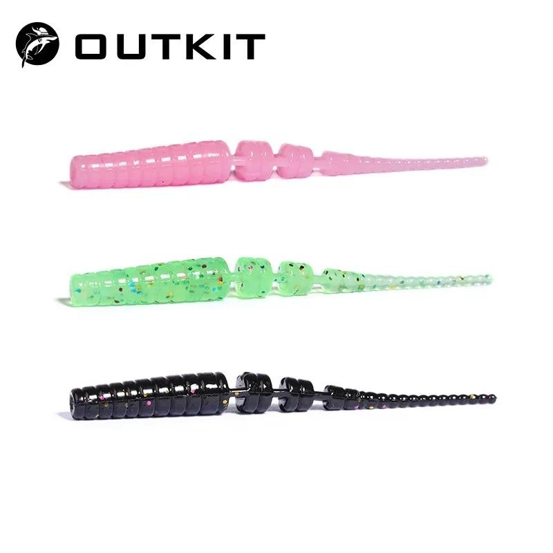 OUTKIT 4cm 5cm Pesca Macio Worm Iscas Pino Cauda Isca De No Gelo Polaris Afundando Silicone Equipamento