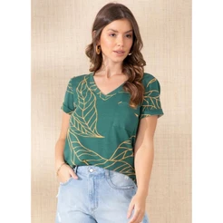 Blusa Com Decote V E Bolso Verde Quintess
