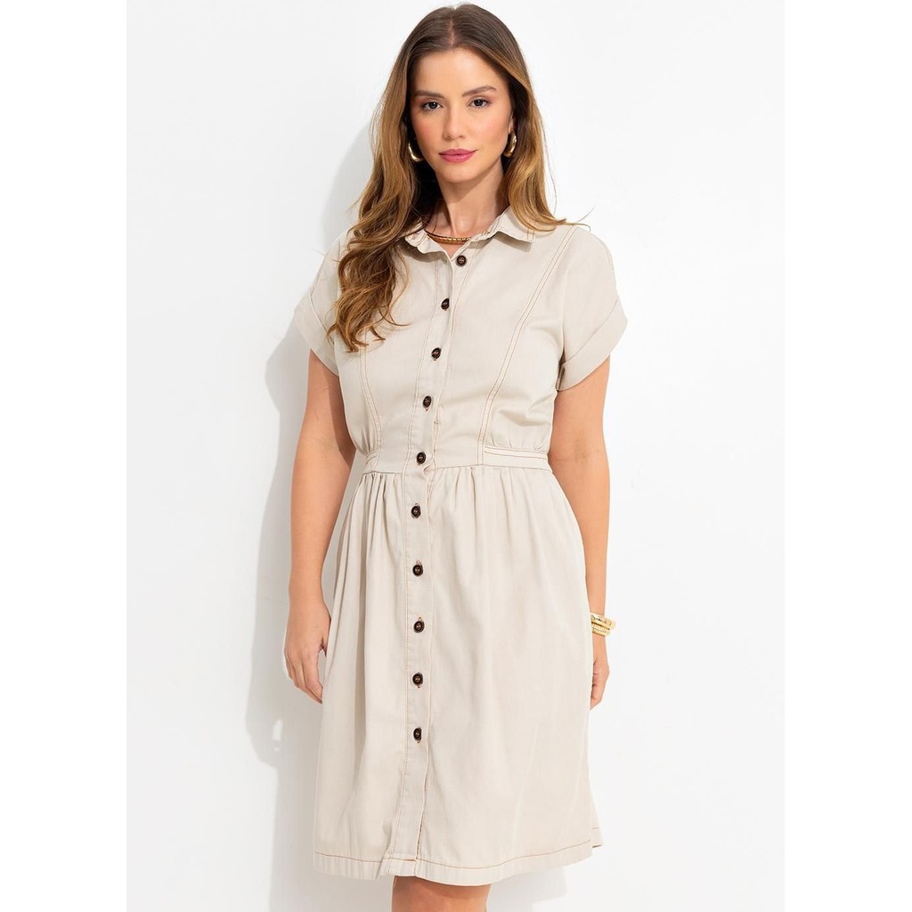 Vestido  Em Jeans Bege Quintess - Women Clothes