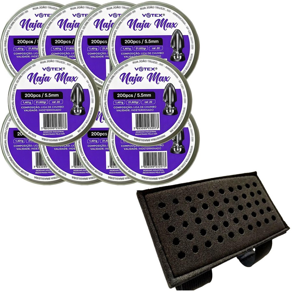 Kit 10 Chumbinhos Naja Max 5.5mm 200pcs/pot - Votex + Porta Chumbo em Oferta na Shopee