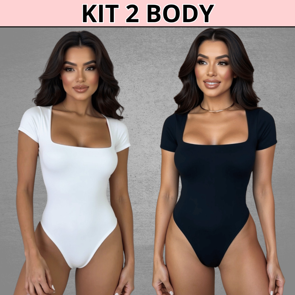 KIT 2 Body Manga Curta Decote Quadrado Manguinha Forrado Suplex Premium blusa feminina estilosa em Oferta na Shopee