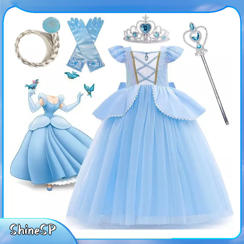 Cinderela Vestido De princesa para meninas Presente De Aniversário 3-10 Anos Roupas Infantis Vestido Festa Azul em Oferta na Shopee