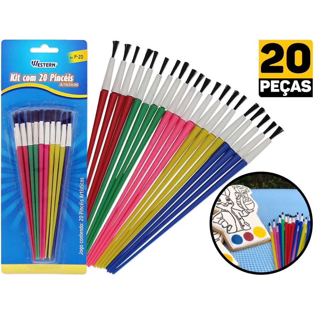Kit Pincel Artístico 20 Peças Western P-20 em Oferta na Shopee