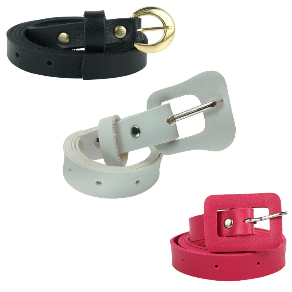 Combo Com 3 Cintos Feminino De Couro PU, Contém 1 Cinto Preto Com Fivela Delicada Redonda Dourada, 1 Cinto Branco Fivela Violão Com Passante Ajustável E Cinto Com Fivela Quadrada, Versátil, Vestido, Saia, Calças Fácil De Combinar