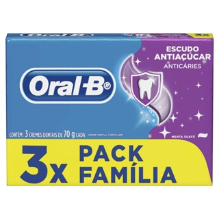 Creme Dental Oral-B Escudo Antiaçúcar Anticáries 70g - 3 Unidades