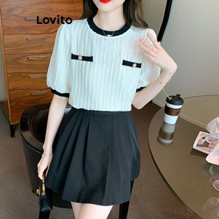 Lovito Casual Blusa com Bloco de Cores para Mulheres LNE20082 (Bege)
