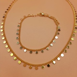 kit colar +pulseira bolinhas folheado a ouro e prata