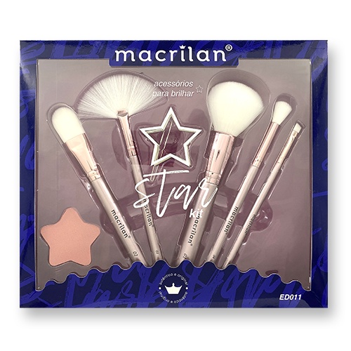 Kit Profissional Star 5 Pincel + 1 presilha de cabelo +1 esponja super macia Macrilan - ED011