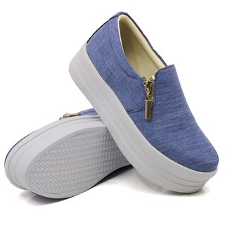 Tênis Slip On Dk Use Shoes com Zíper Sola Alta Reta Jeans Claro