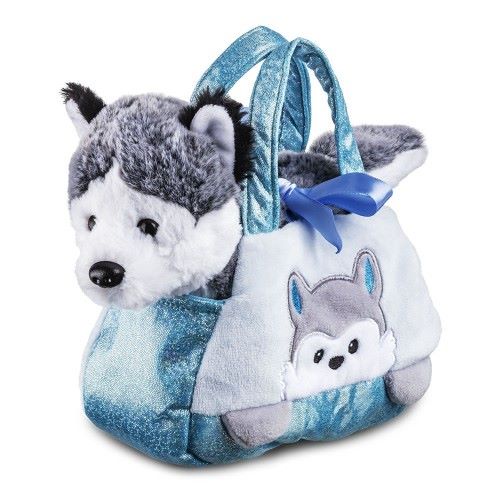 Pelúcia Cutie Handbag Husky Azul c/ Bolsinha Multikids em Oferta na Shopee