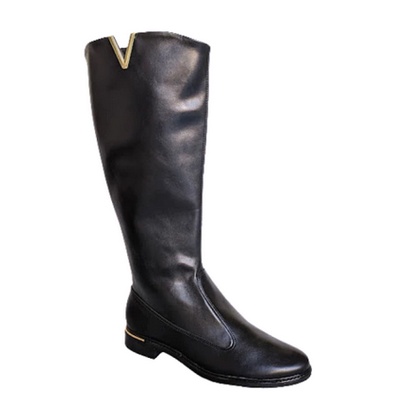 Bota Feminina Cano Longo Montaria Preta Vizzano Salto Bloco Detalhe Lateral Sofisticado Conforto