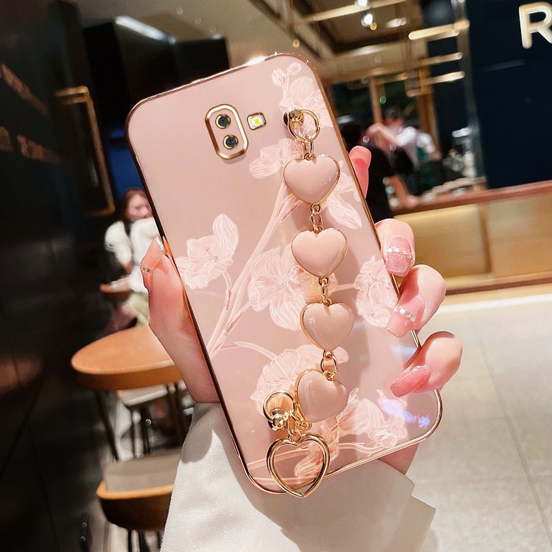 YBD Coreano Pequeno Estilo Fresco Capa De Celular Para Samsung Galaxy J6 Plus J6 + J7 2017 J7 Pro J7 Prime J730 ON7 2016 Linda Estampa De Flor Bauhinia Com Pulseira De Amor