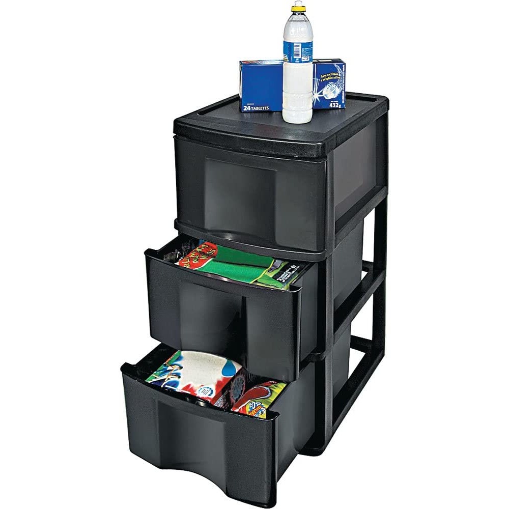 Gaveteiro Preto Organizador Multiuso 3 Gavetas Preto GV-14 Quarto lavanderia Resistente Multiuso