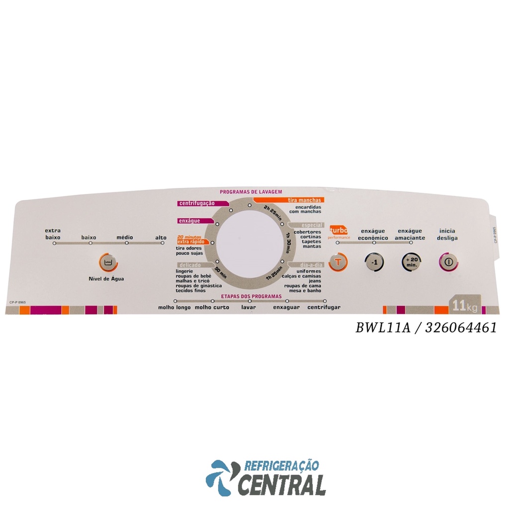 Adesivo Membrana Painel Decorativo Lavadora BWL11A 326064461