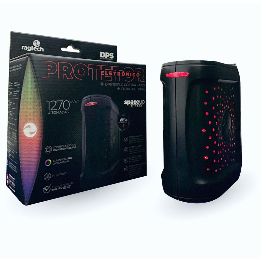 Protetor Eletrônico Gamer Ragtech DPS Space Up Nitro, Bivolt, LED RGB, 4 Tomadas - 20DPS4790