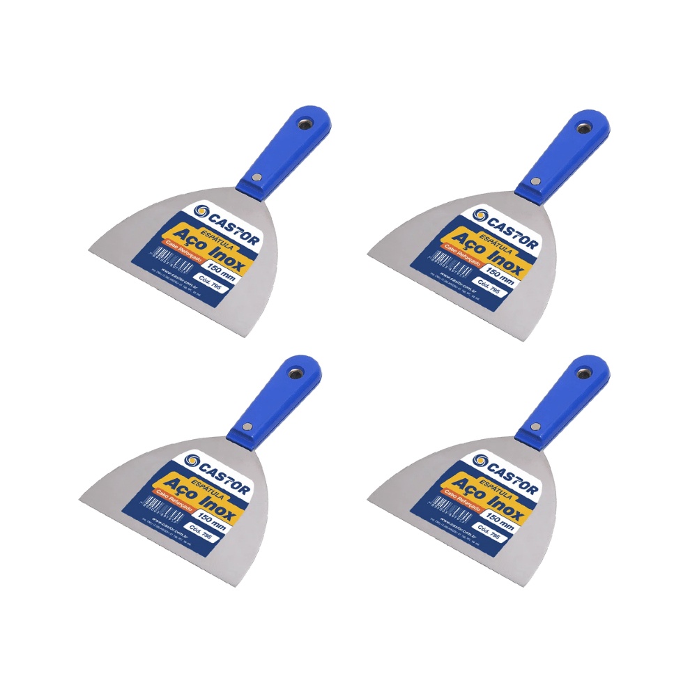 Kit 4 Espátulas Inox Gesseiro 150 mm Série 790 - Castor em Oferta na Shopee