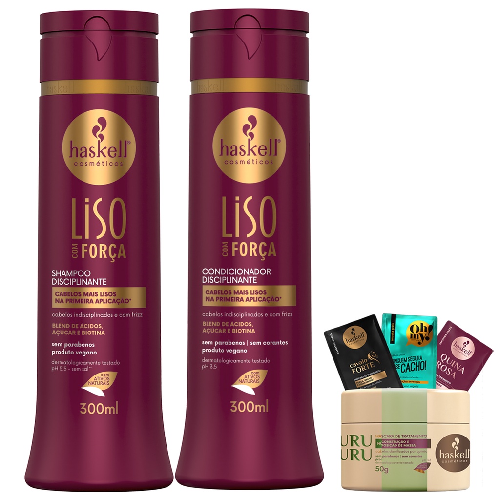 Kit Shampoo e Condicionador 300ml Haskell Liso Com Força em Oferta na Shopee