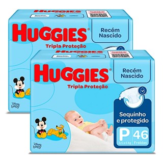 Kit 2 Fralda Huggies Tripla Proteção Tamanho P Pacote Mega com 46 Unidades cada