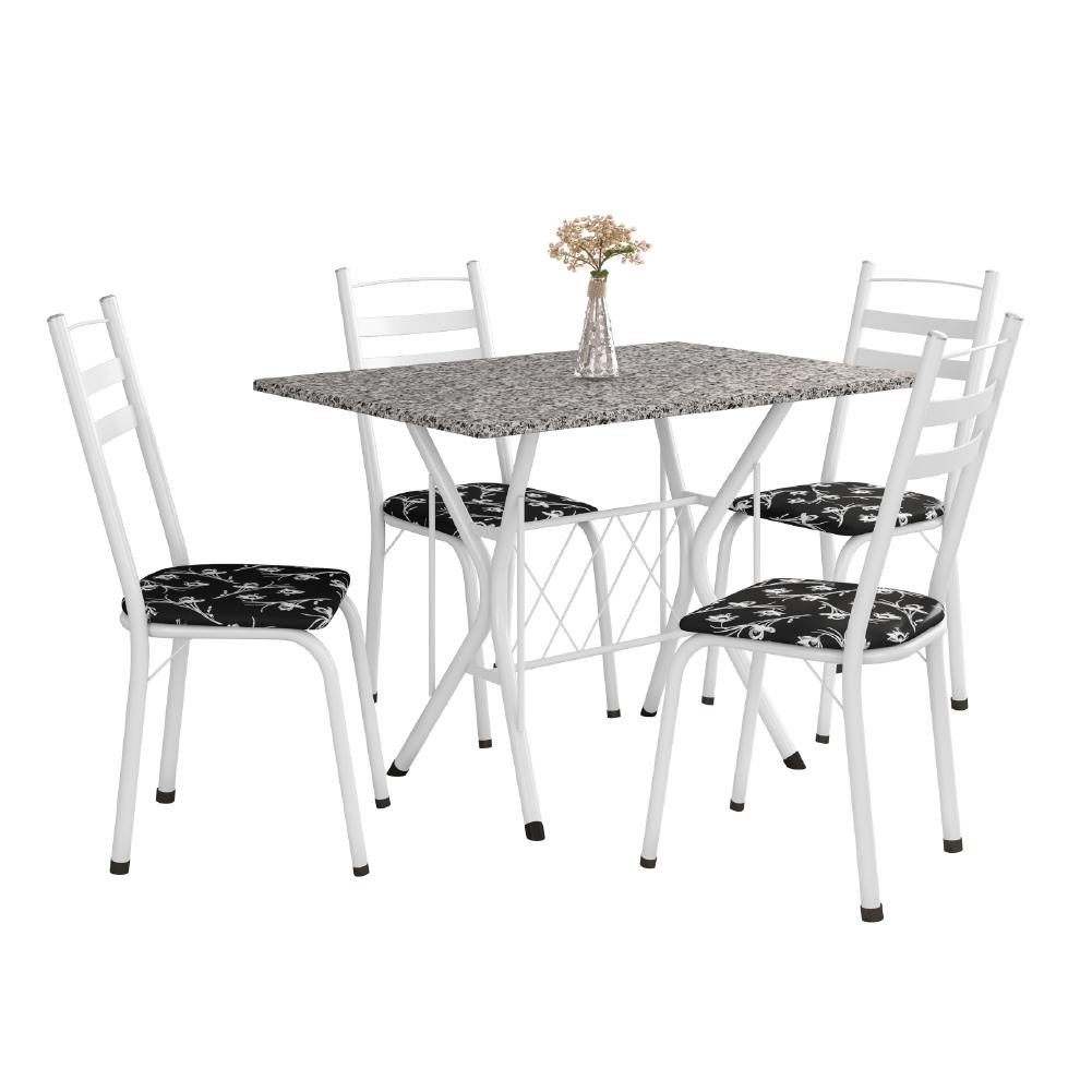 Conjunto De Mesa Itália Com 4 Cadeiras 1,20m Artefamol Branco/ Granitado - Home & Living