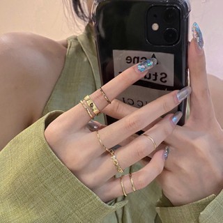 7Pcs/LOT Prata/Ouro Metal Frio Conjunto De Anel De Design Simples Junção De Dedo Moda Jóias Acessório