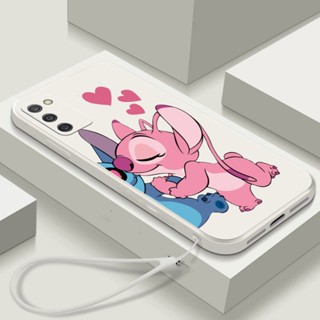Capa Para Samsung Galaxy A03S A20S A02S Cartoon Stitch Angel Cute Girl Pink Love Heart Lanyard Macia À Prova De Choque Telefone Tpu