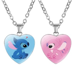 Disney-Lilo & Stitch Colar De Coração Para Crianças , Pingente De Vidro Impresso , Jóias Artesanais , Novo , 2023