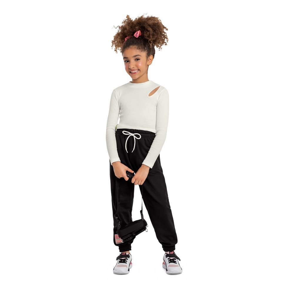 Blusa Cropped Manga Longa Juvenil com Detalhe Vazado Gloss