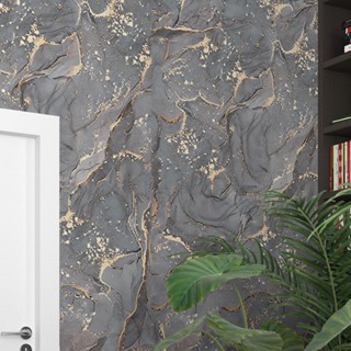 Papel de Parede Adesivo Cinza Gold Marmorizado Cozinha 1m