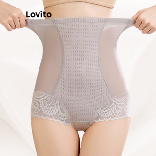 Lovito Roupa Modeladora Casual com Renda e Detalhes em Malha para Mulheres LNA17242 (Alperce/Cinza)