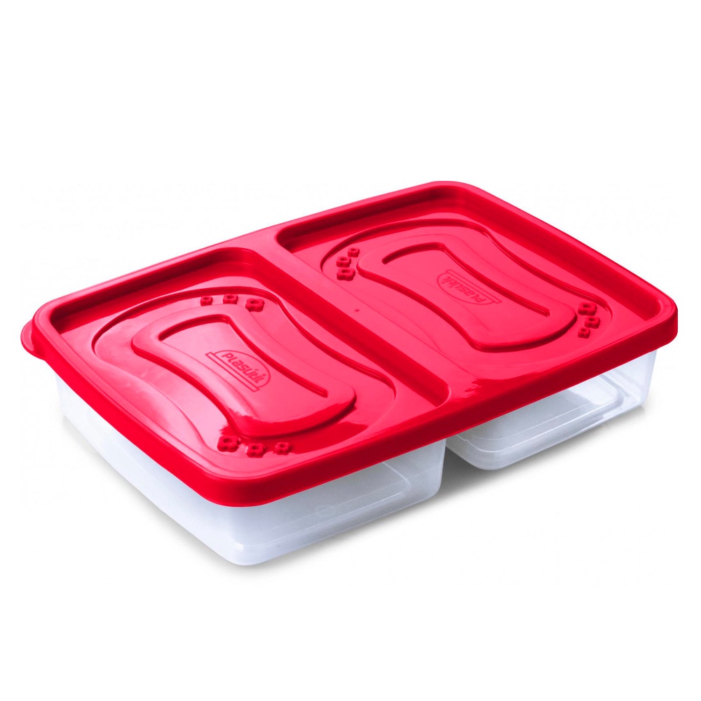 Porta Frios com 2 Divisórias Transparente Pote Presunto queijo vasilha marmita lanche frutas tapuer microondas freezer