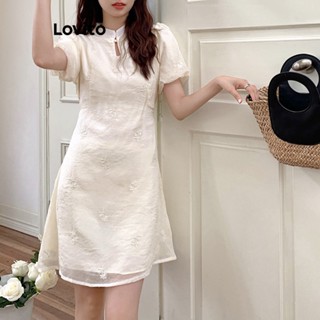 Lovito Vestido Elegante De Renda Com Botão Jacquard Liso Para Mulheres LNE41116