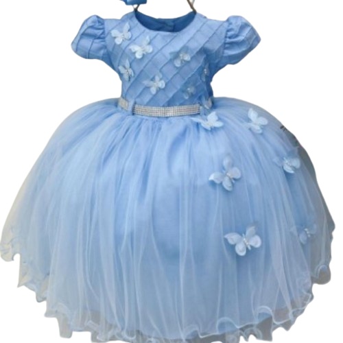 VESTIDO INFANTIL AZUL LUXO FESTA JARDIM ENCANTADO em Oferta na Shopee