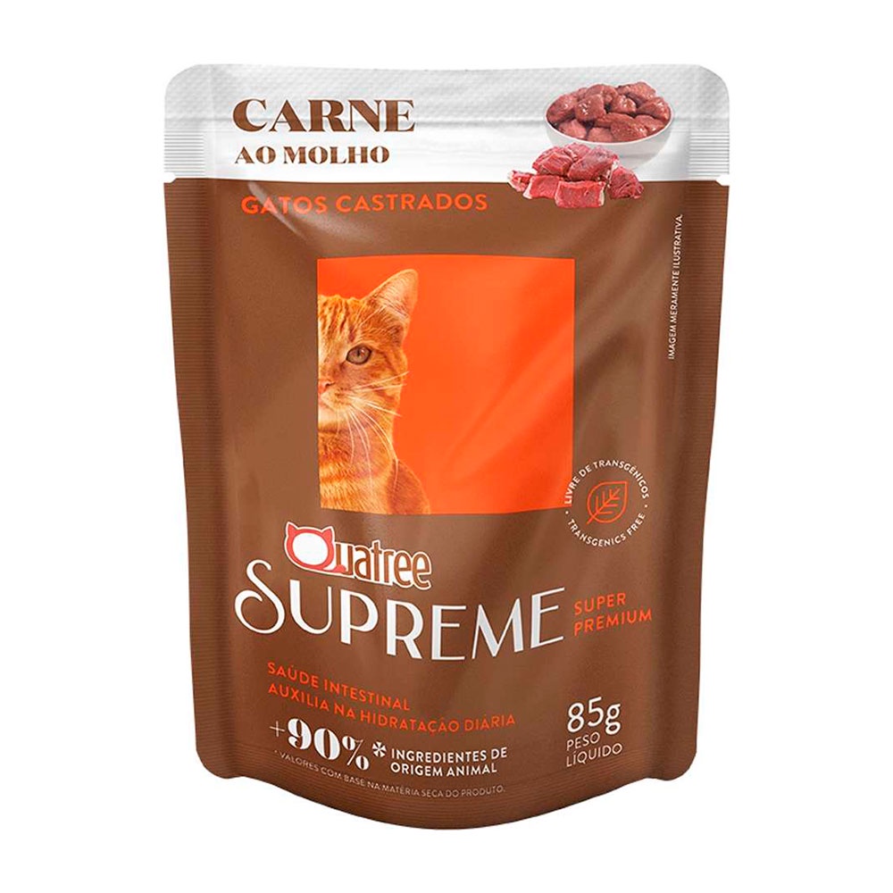 Ração Úmida Quatree Supreme Para Gatos Castrados Carne 85g em Oferta na Shopee