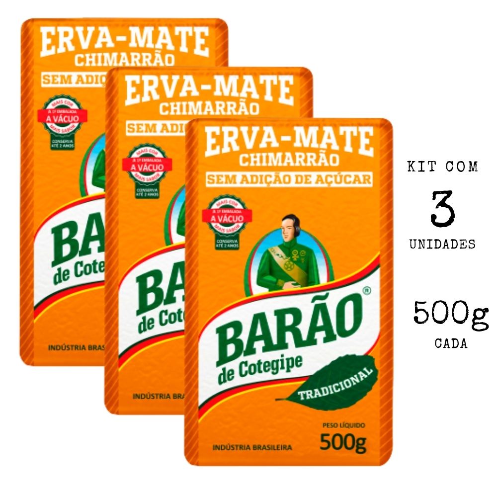 Kit 3 Erva Mate Tradi Vácuo Chimarrão Barão Cotegipe 500g cada