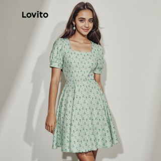 Vestido feminino L45ED026 (Verde) manga bufante gola quadrada gola quadrada vestido feminino L45ED026 (verde)