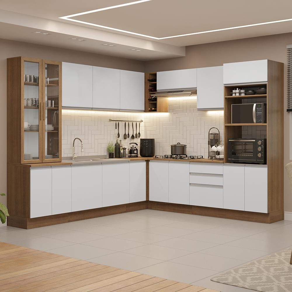 Armário de Cozinha Completa 549cm Rustic/Branco Glamy Madesa 01 em Oferta na Shopee