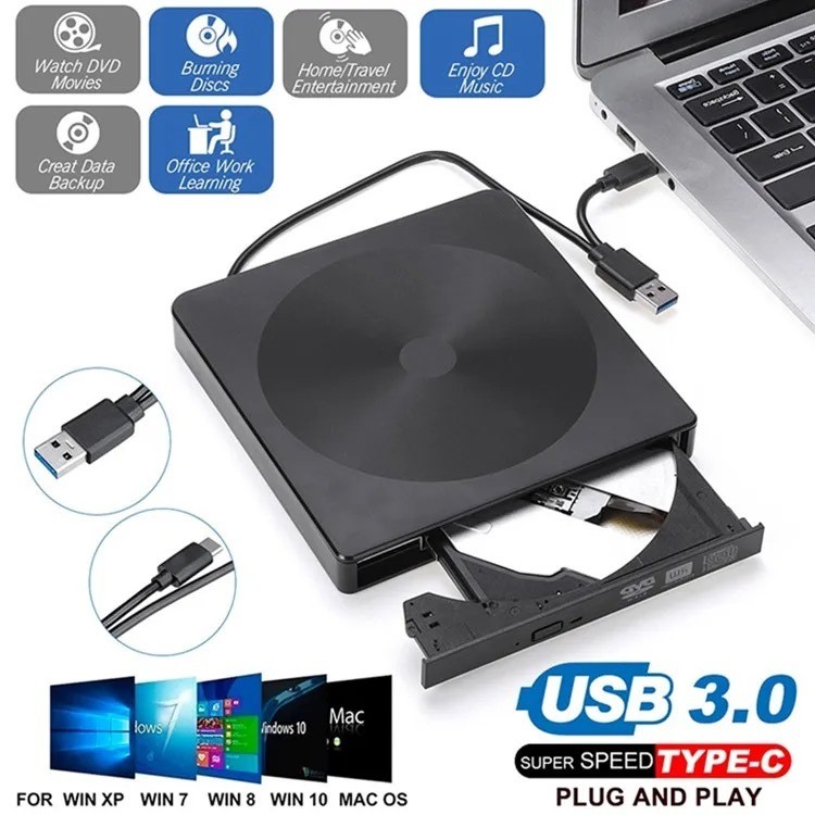 Gravador Cd/dvd Externo Usb 3.0 Knup Usb/tipo-c Kp-le303 em Oferta na Shopee