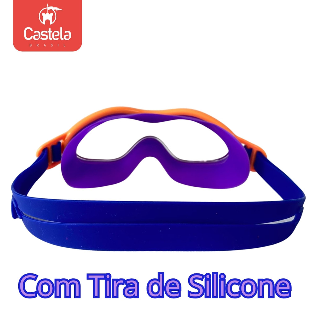 Detalhes do Óculos Silicone de Natação Infantil Roxo e Laranja Castela