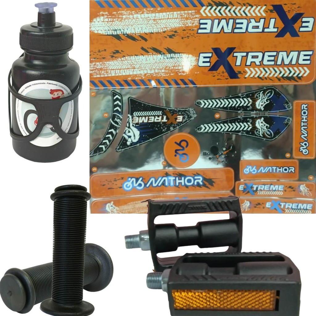 Kit Pedal Adesivo Manopla Garrafinha Para Bicicleta Do Aro 16 Nathor