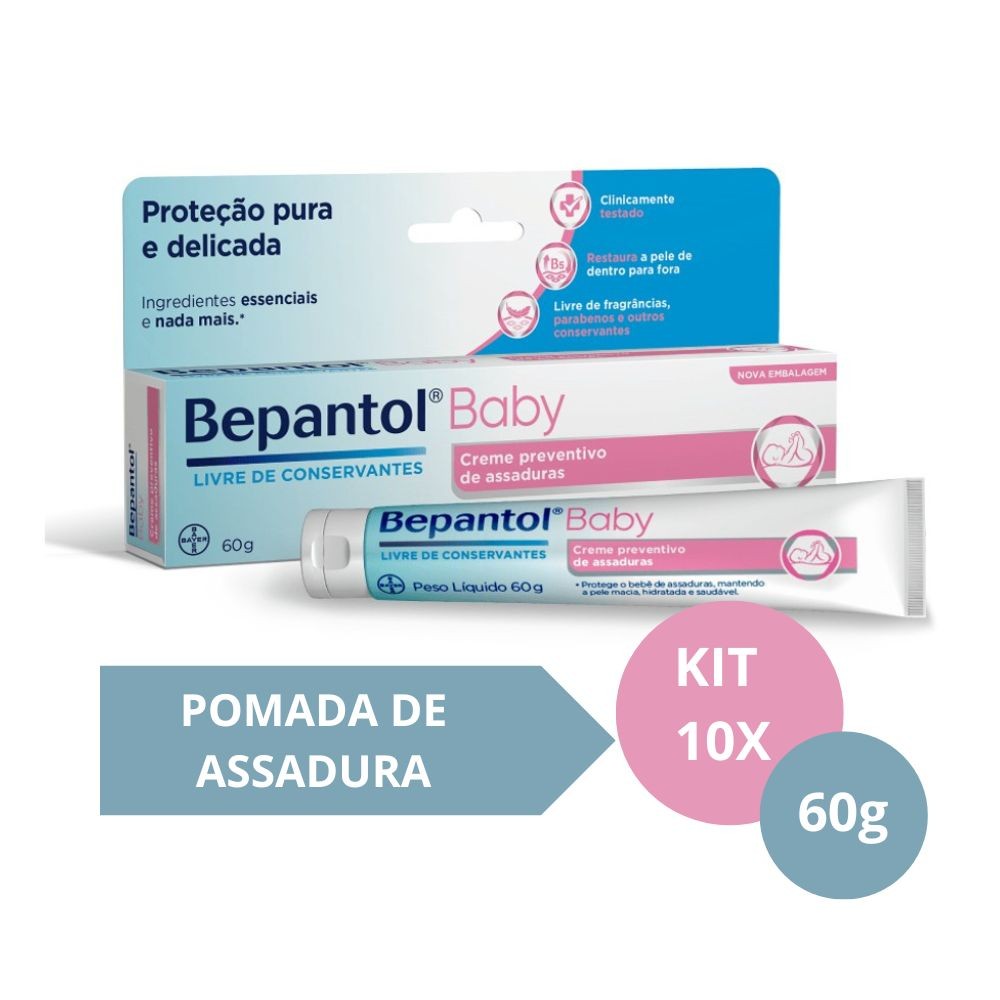 Kit com 10 Cremes Pomada de Assadura 60gr Cada - Bepantol