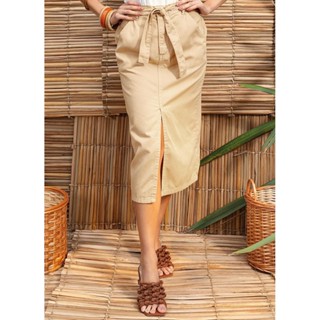 Saia Em Jeans Bege Quintess em Oferta na Shopee