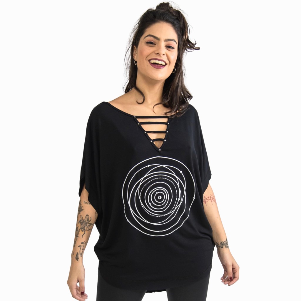 Blusa Maxi Sobre Legging Estampada Astronomia Gola V Feminia