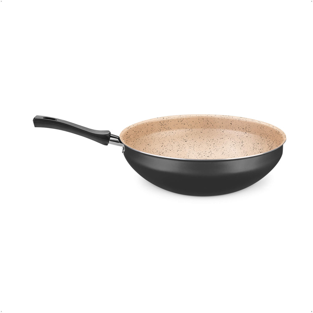 Panela Wok N28 4,3L de Aluminio com Antiaderente cor Preto e Bege MTA - 8503 em Oferta na Shopee