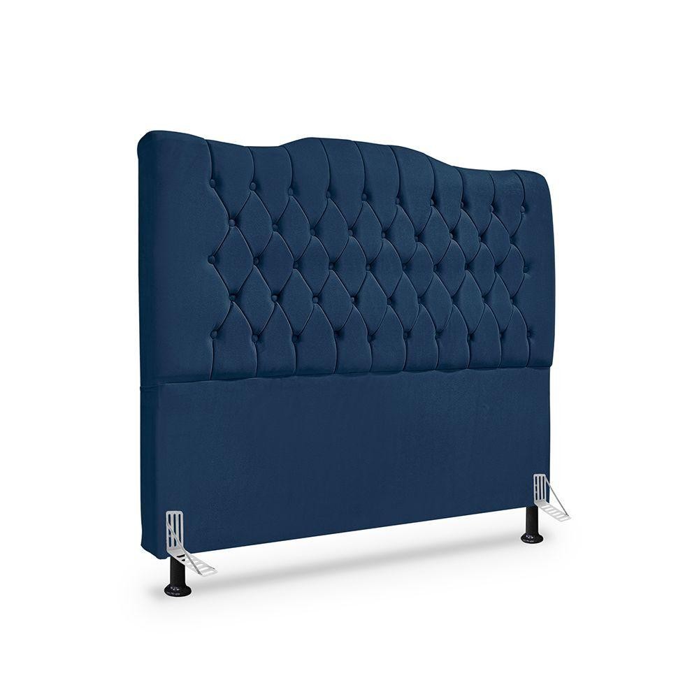 Cabeceira Queen Estofada Dunas - Veludo Azul - Home & Living